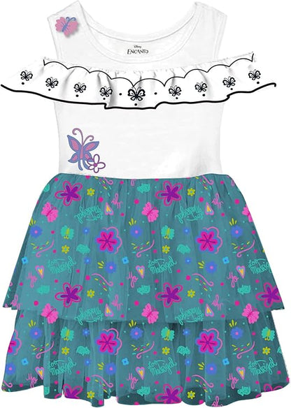 Girl's Disney Encanto Mirabel Pretty Floral Butterfly Ruffle Skirt Costume Dress