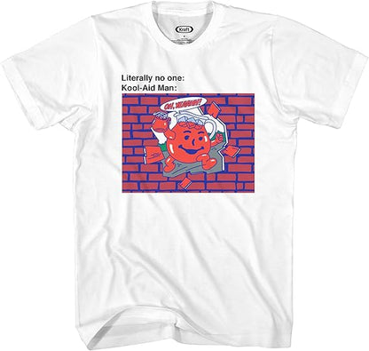 White t-shirt with Kool-Aid Man graphic and text on a white background