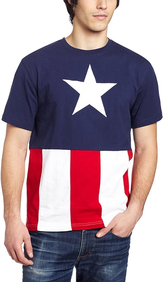 Men's Blue Captain America Cut & Sew Applique T-Shirt