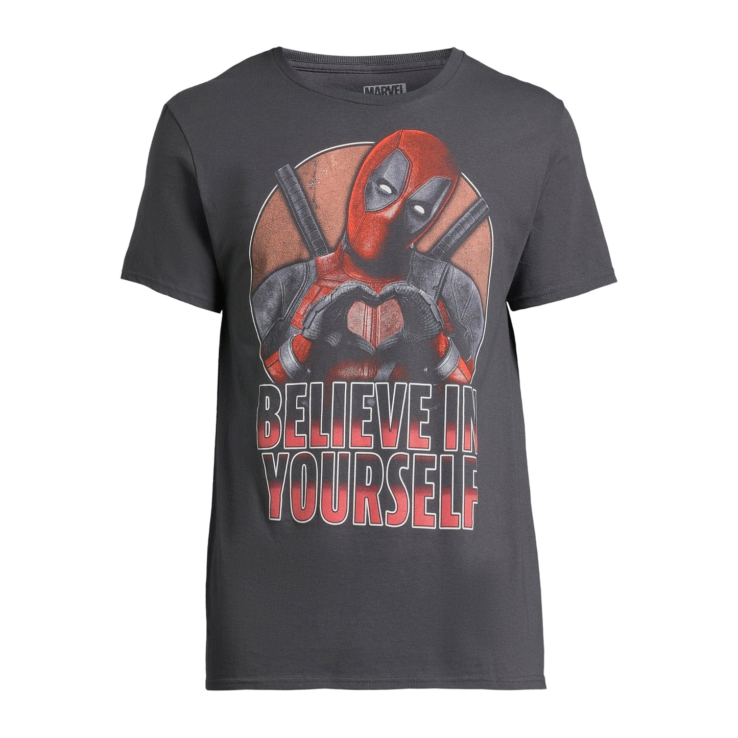 Men's Charcoal Deadpool Believe in Yourself Graphic Tee T-Shirt