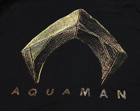 Men's DC Comics Aquaman Shirt Poster Gold Foil Logo Graphic Tee T-Shirt
