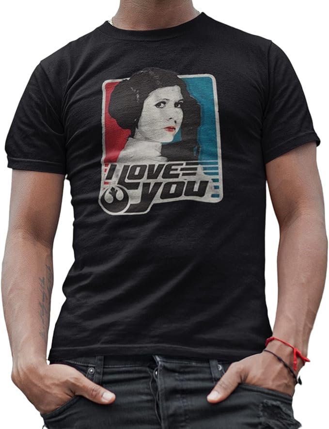 Men's Star Wars Leia I Love You graphic T-shirt by Mad Engine, featuring a stylish design with iconic sci-fi imagery.