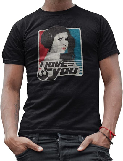 Men's Star Wars Leia I Love You graphic T-shirt by Mad Engine, featuring a stylish design with iconic sci-fi imagery.