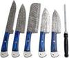 DM 37 5 Piece Damascus Kitchen Knife Set with Sharpening Rod & Leather Roll Carrying Case