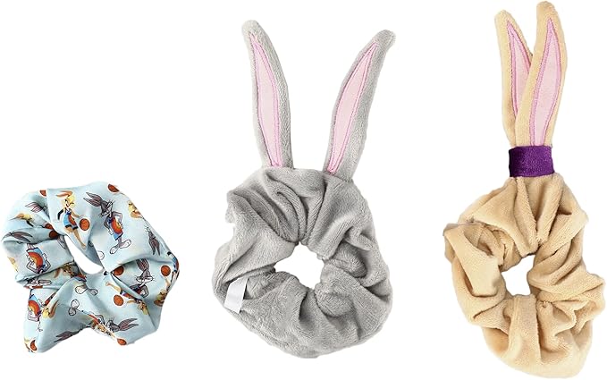 Three scrunchies with bunny ears on a white background