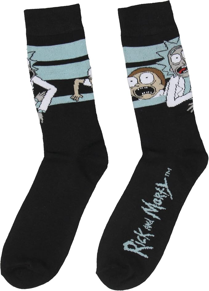 Adult Swim Men's Rick & Morty Character Panic Face Knit Crew Sock 2 Pair Men's Shoe Size 8-12