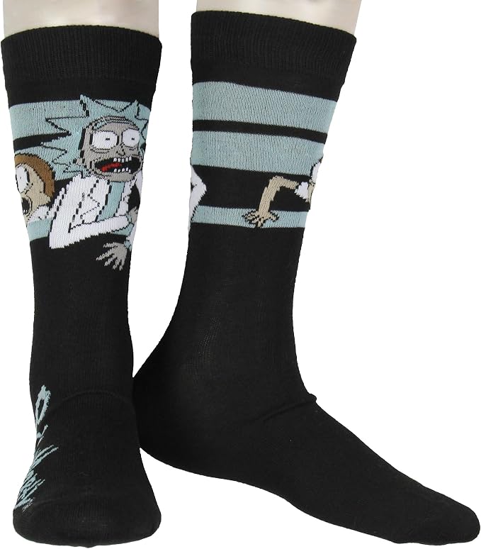 Adult Swim Men's Rick & Morty Character Panic Face Knit Crew Sock 2 Pair Men's Shoe Size 8-12