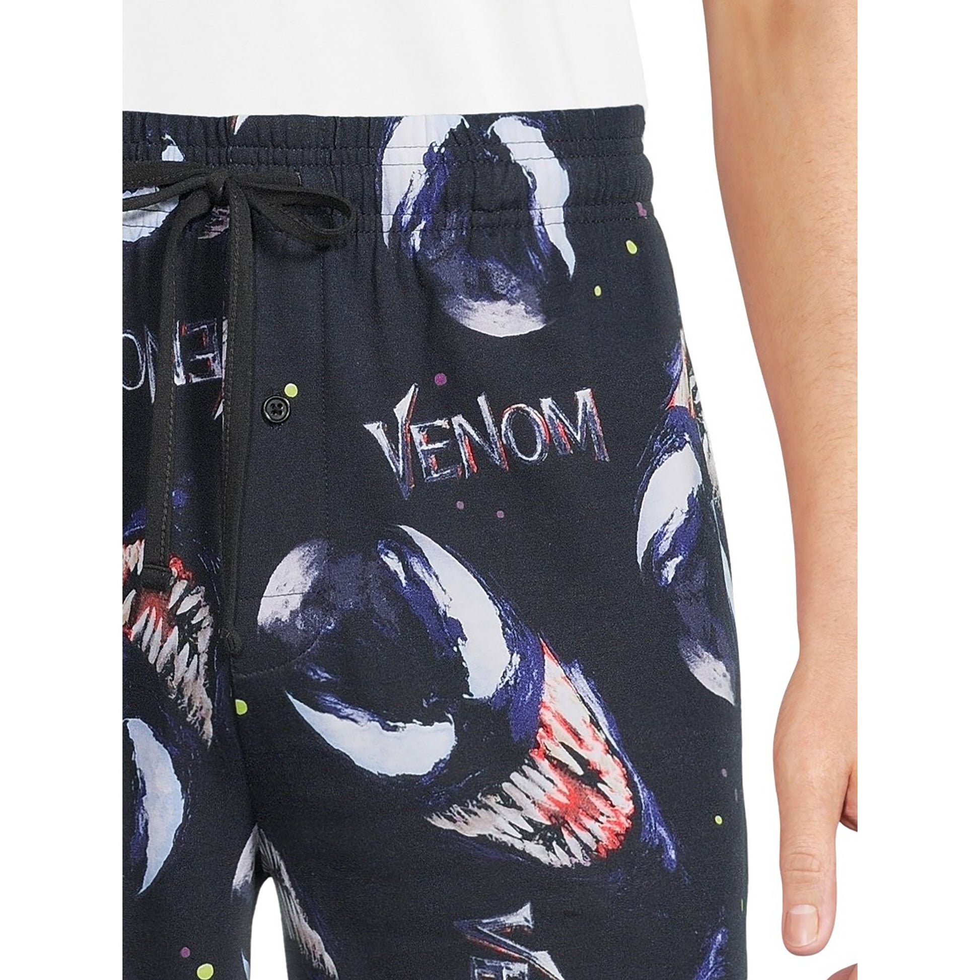 Men's Venom face all-over print graphic sleep pants by Rex Distributor, Inc., featuring a comfortable fabric with Venom character design.