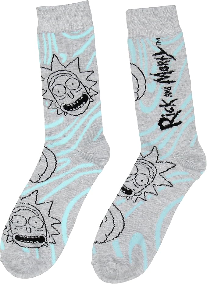 Adult Swim Men's Rick & Morty Character Panic Face Knit Crew Sock 2 Pair Men's Shoe Size 8-12