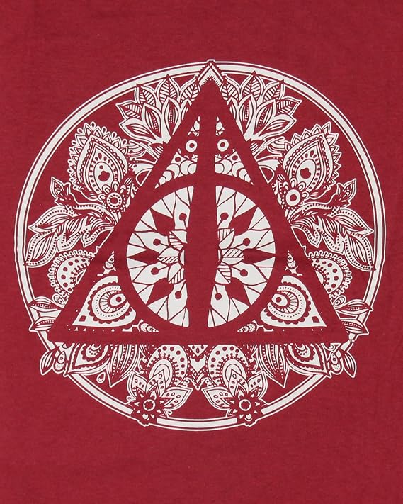 Women Junior's Red Harry Potter Hallows Graphic Tee T-Shirt