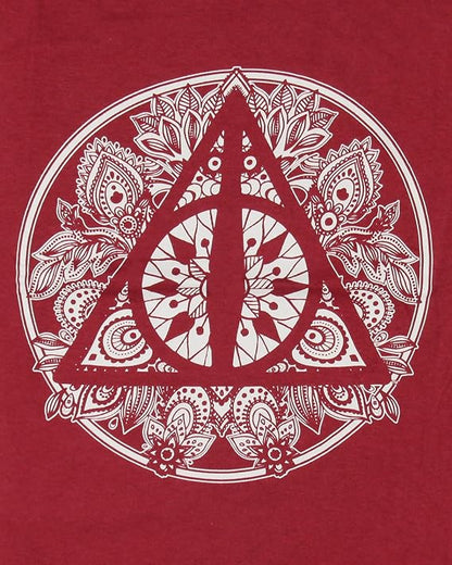 Women Junior's Red Harry Potter Hallows Graphic Tee T-Shirt