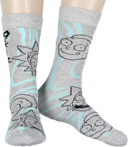 Adult Swim Men's Rick & Morty Character Panic Face Knit Crew Sock 2 Pair Men's Shoe Size 8-12