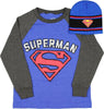 DC Comics 12 pcs ppk Superman Little & Big Boys Long Sleeve Shirt & Beanie Set