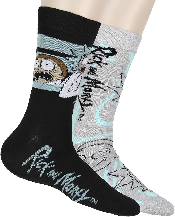 Adult Swim Men's Rick & Morty Character Panic Face Knit Crew Sock 2 Pair Men's Shoe Size 8-12