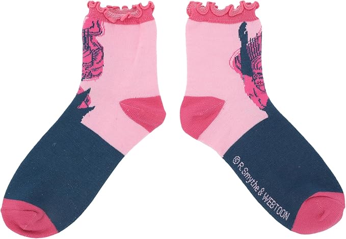Lore Olympus Hades & Persephone Women’s 3-Pair Ruffle Casual Crew Socks, Multicolor, One Size