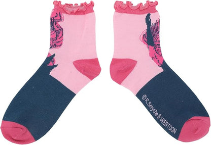 Lore Olympus Hades & Persephone Women’s 3-Pair Ruffle Casual Crew Socks, Multicolor, One Size