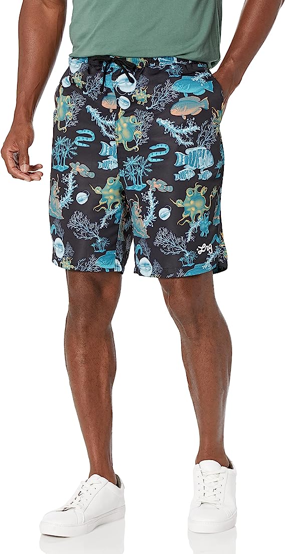 Men's Underwater Black LRG Logo Casual Drawstring Waist Shorts with Pockets