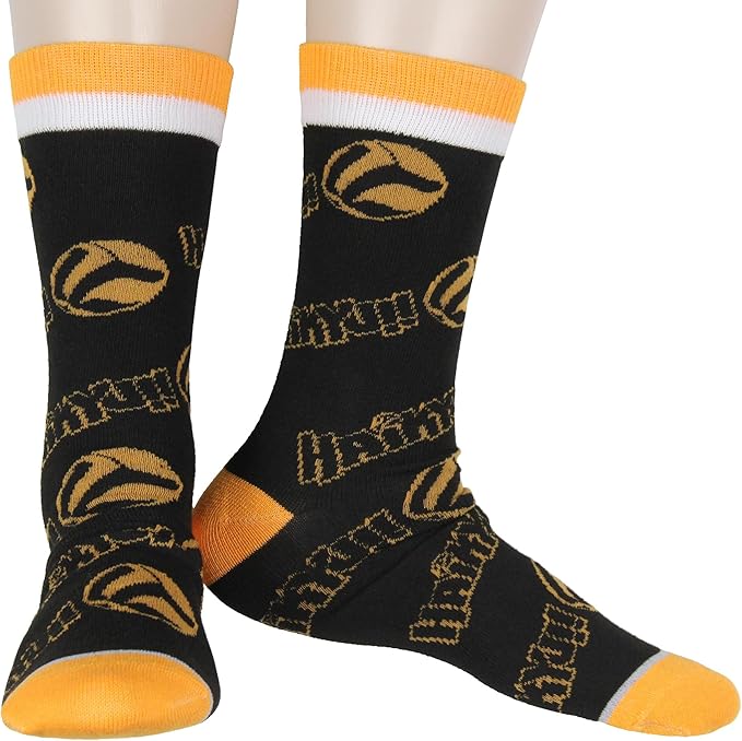 Adult Haikyu!! manga anime volleyball crew socks in white with team logo, unisex mid-calf length, size 10-13 from Rex Distributor, Inc.