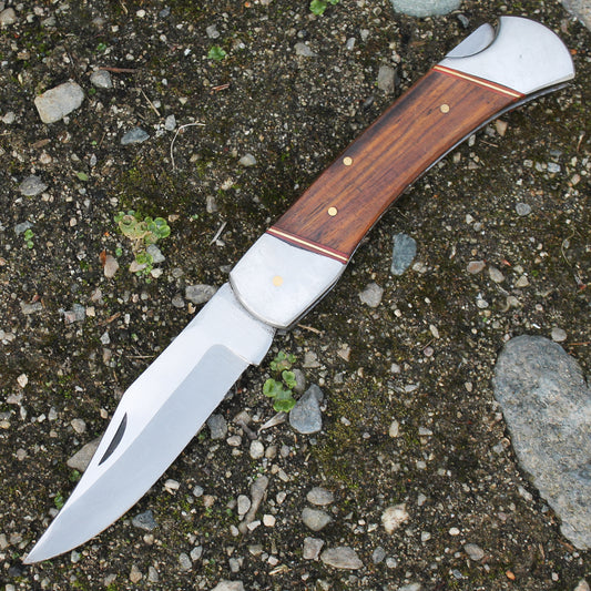 PK 116-WD 5" Wood Handle Folding Pocket Knife with Sheath