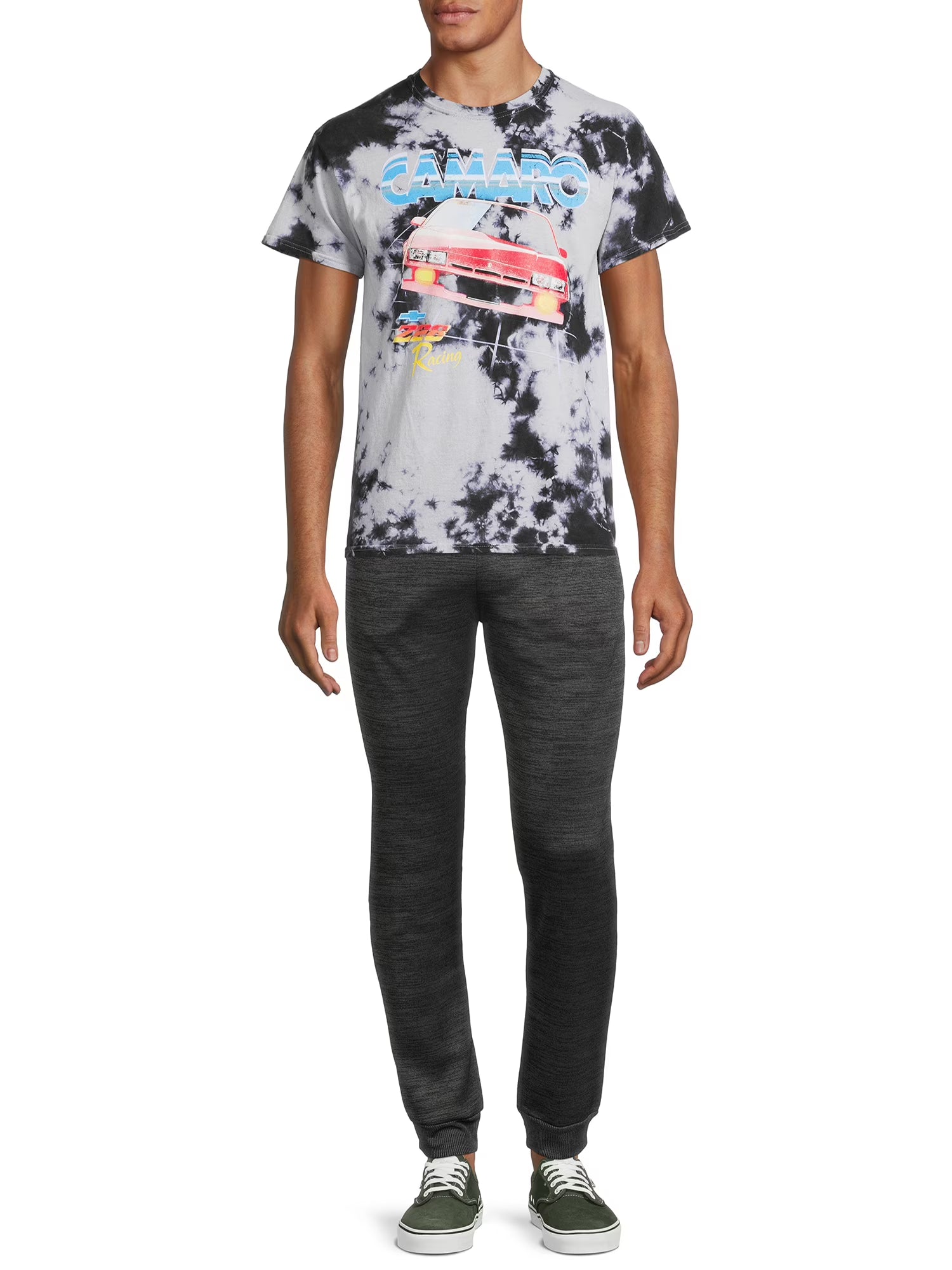 Men's Tie Dye GM Chevrolet Camaro Z28 graphic T-shirt by Mad Engine, featuring vibrant Camaro Z28 design on casual shirt.