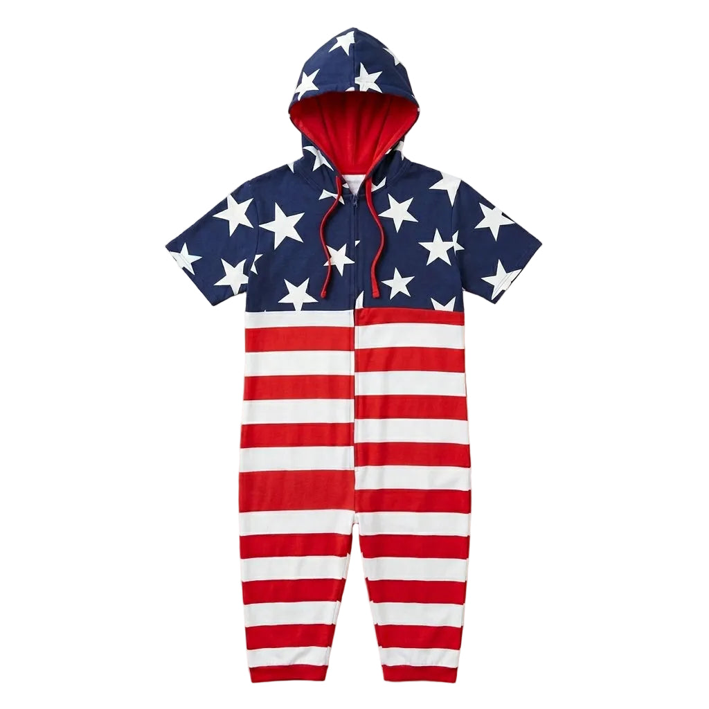 Men's American Flag Hooded Cropped Union Suit Pajama