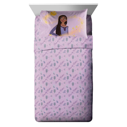 Disney Wish Purple 5 Piece Twin Bed Set w/ Sham, 100% Microfiber