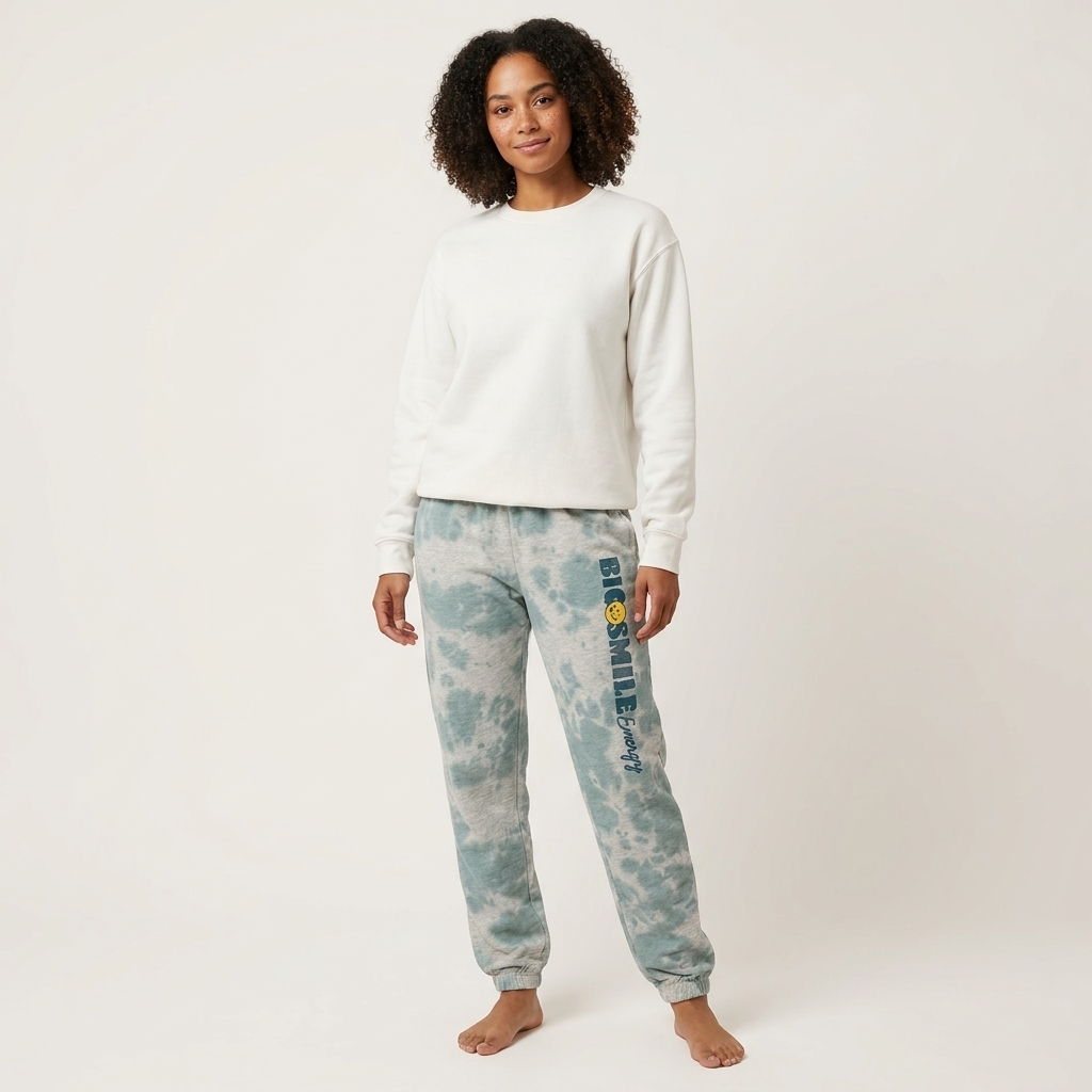 Women's Big Smile Energy Graphic Jogger Pants - Green Tie-Dye