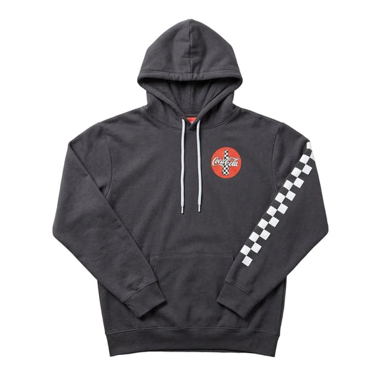 Men's Charcoal Grey Coca-Cola Checkered Design Pullover Hoodie