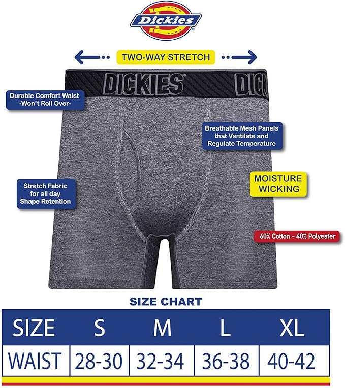 Men's Dickies Boxer Briefs Underwear 3 Pack Stretch Boxer Briefs