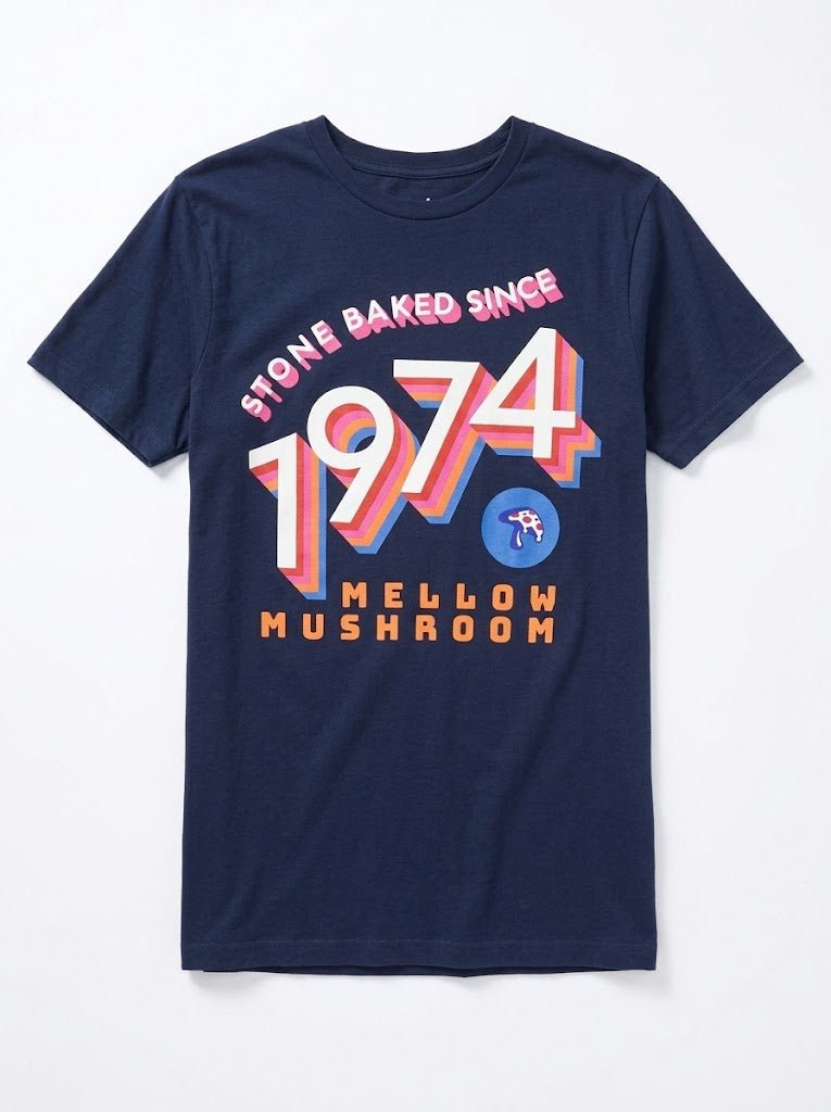 Men's Mellow Mushroom Stone Baked Since 1974 Graphic Tee T-Shirt