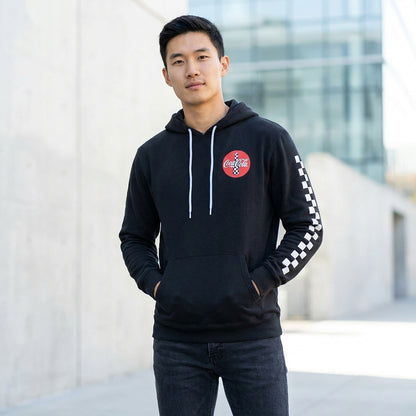 Men's Charcoal Grey Coca-Cola Checkered Design Pullover Hoodie