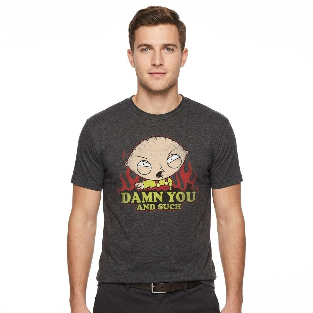 Men's Grey Heather Family Guy Stewie Damn You Graphic Tee T-Shirt
