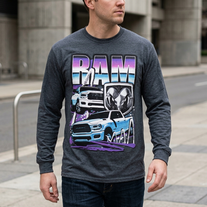 Men's Charcoal Heather Ram Truck Long Sleeve Tee T-Shirt