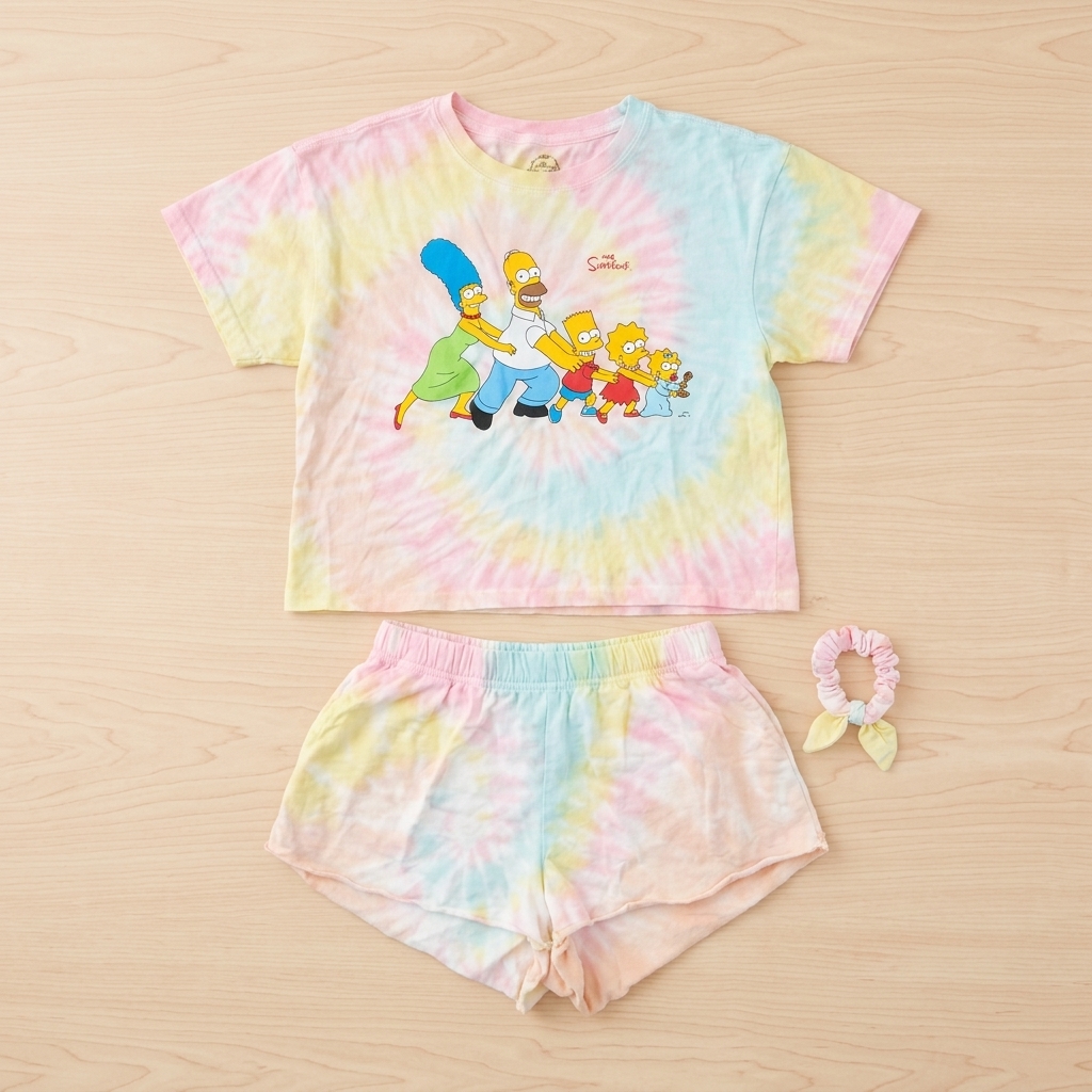 Women's The Simpsons Women's Tie-Dye T-Shirt and Shorts Pajama Set with Scrunchie