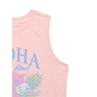 Wonder Nation Girls Aloha State of Mind Graphic Crew Neck Tank Top