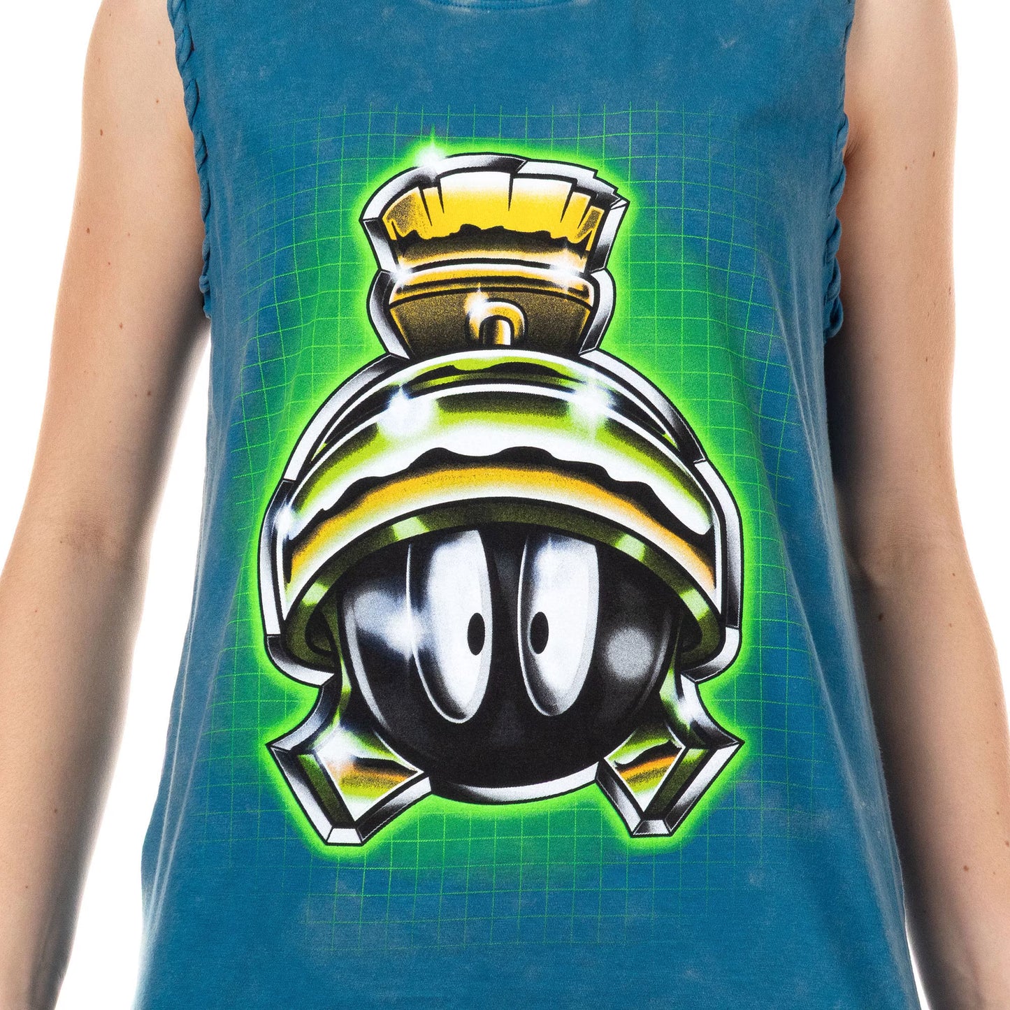 Women Junior's Looney Tunes Marvin The Martian Lace-Up Design Distressed Tank Top