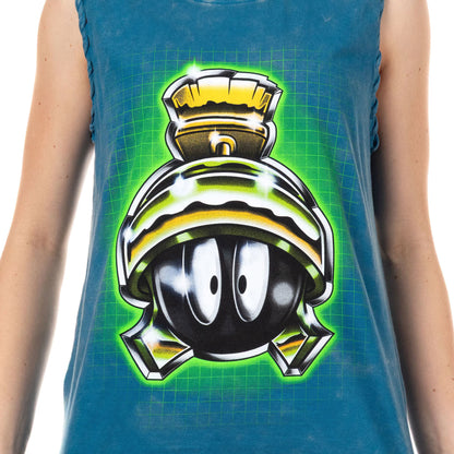 Women Junior's Looney Tunes Marvin The Martian Lace-Up Design Distressed Tank Top