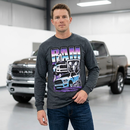 Men's Charcoal Heather Ram Truck Long Sleeve Tee T-Shirt