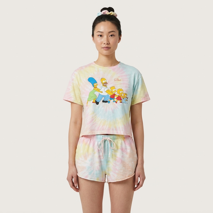 Women's The Simpsons Women's Tie-Dye T-Shirt and Shorts Pajama Set with Scrunchie