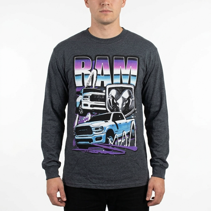 Men's Charcoal Heather Ram Truck Long Sleeve Tee T-Shirt