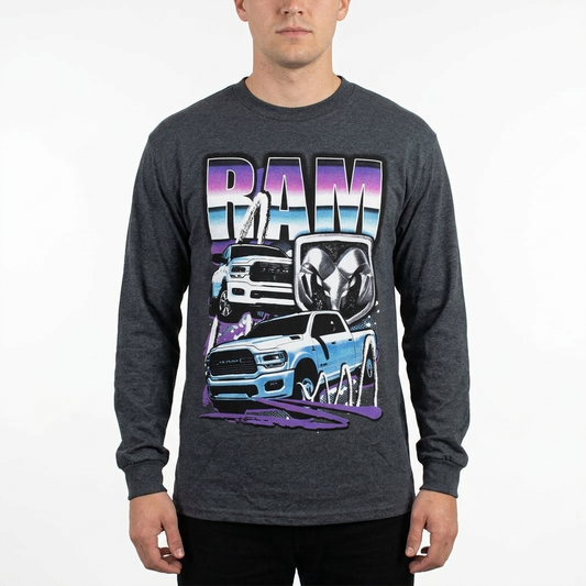 Men's Charcoal Heather Ram Truck Long Sleeve Tee T-Shirt