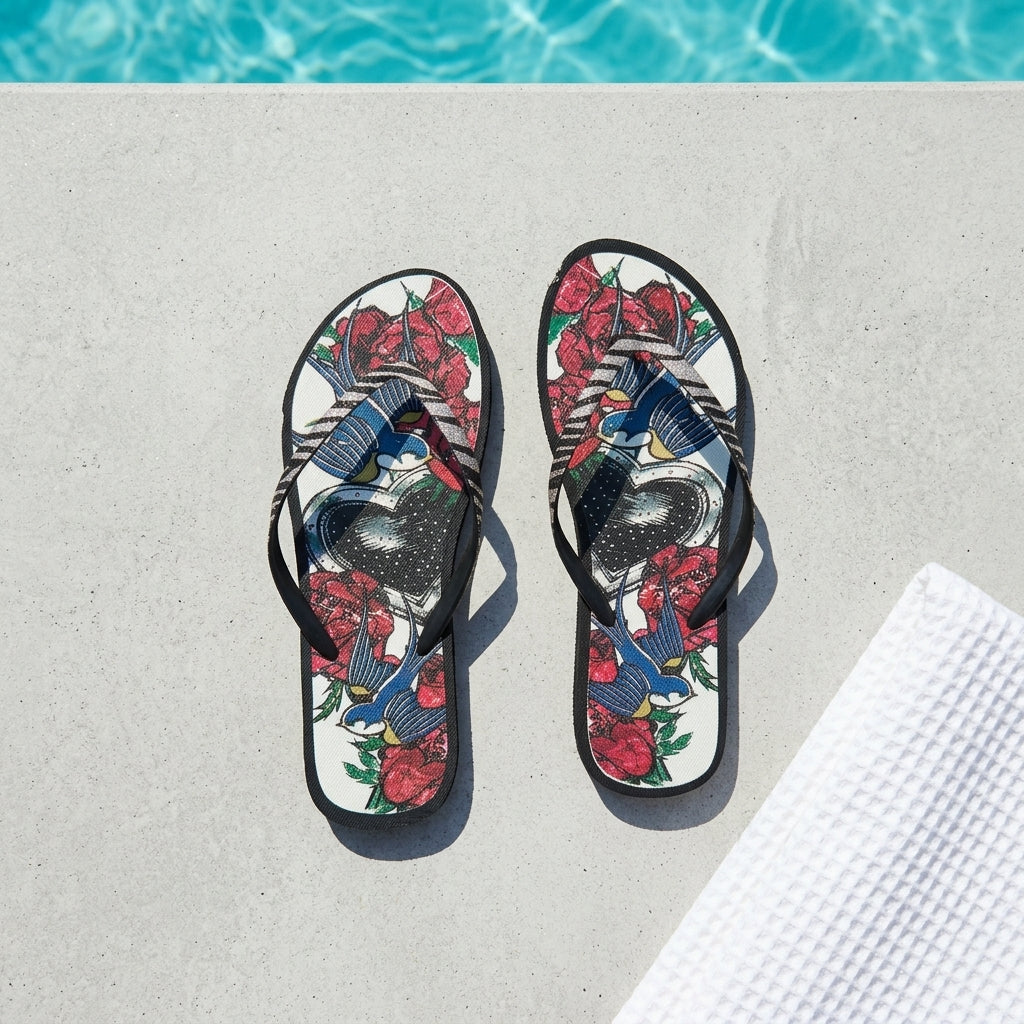 Virtis Glitter Sparrow & Roses Flip Flop Sandals