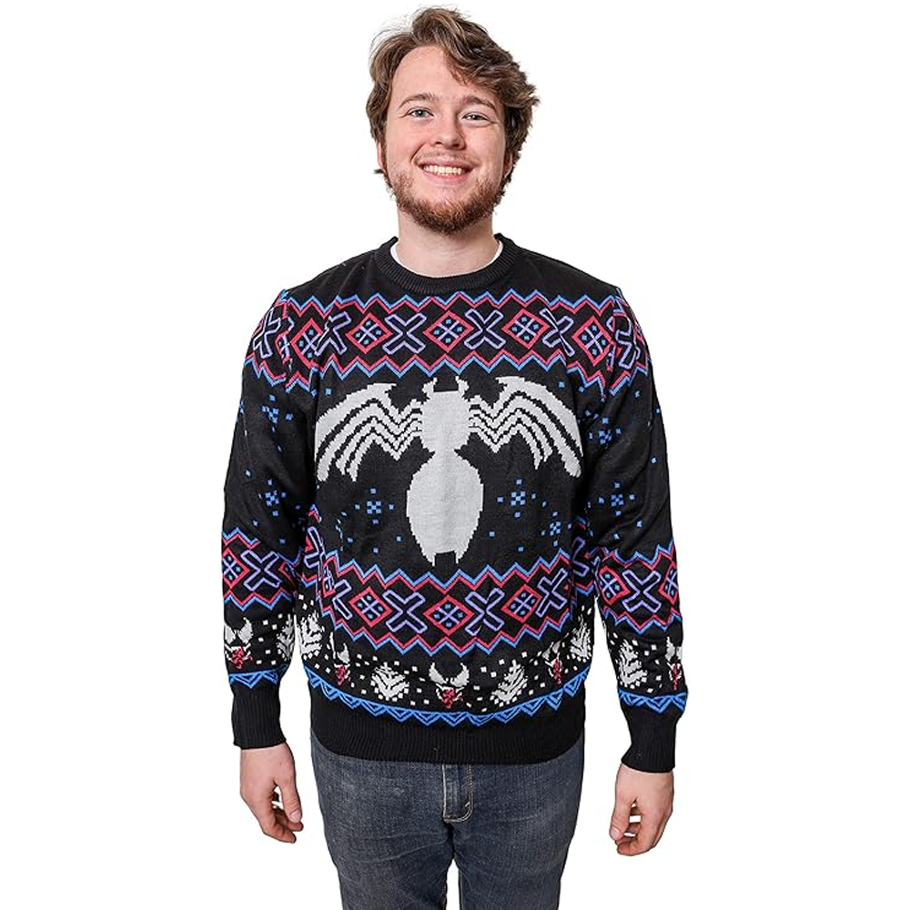 Adult Marvel Venom Symbol Knit Holiday Ugly Christmas Sweater