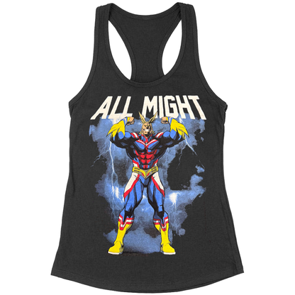 Charcoal Heather All Might My Hero Academia tank top for women and juniors, featuring All Might graphic design from Rex Distributor, Inc.