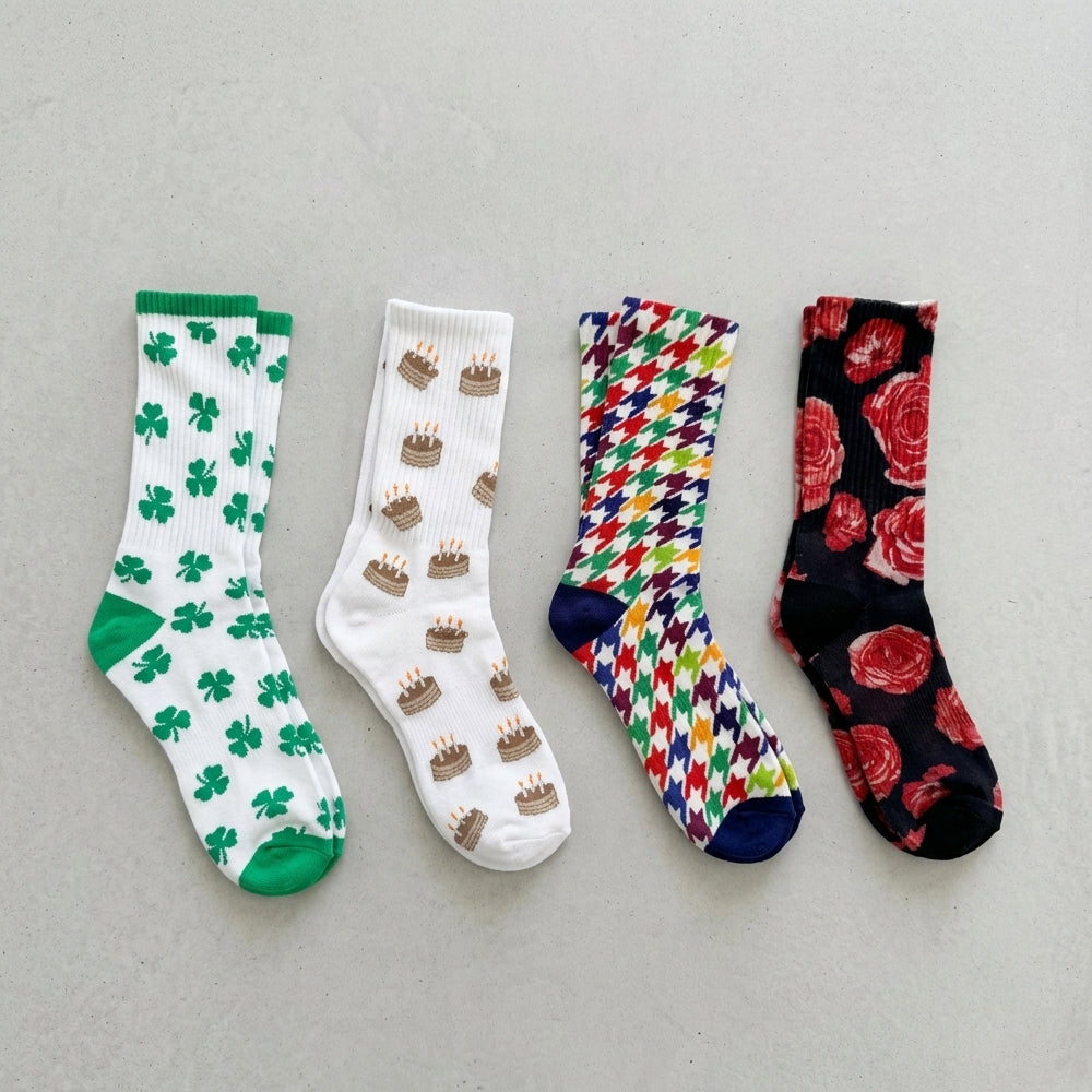 240 Pairs Men's Novelty Crew Socks Package Deal | Mixed Graphic Designs & Fun Patterns Free Shipping