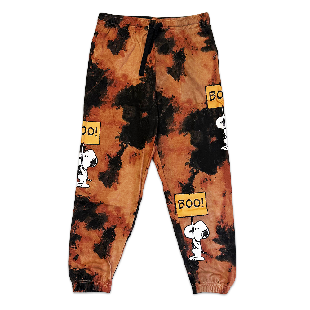 Boy's Youth Black & Orange Acid Wash Peanuts Snoopy Boo! Halloween Jogger