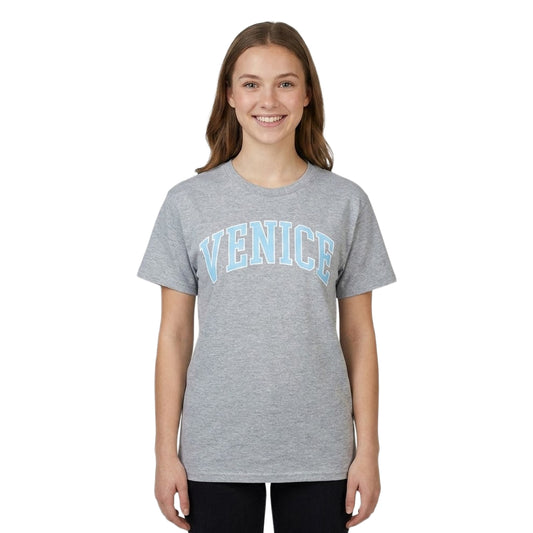 Women's Juniors Venice Graphic Tee from Mighty Fine showing a colorful Venice-themed design on a casual T-shirt.