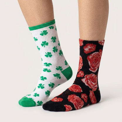 240 Pairs Men's Novelty Crew Socks Package Deal | Mixed Graphic Designs & Fun Patterns Free Shipping