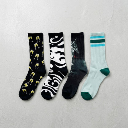 240 Pairs Men's Novelty Crew Socks Package Deal | Mixed Graphic Designs & Fun Patterns Free Shipping