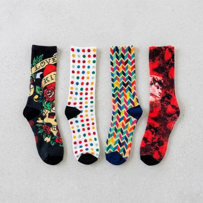 240 Pairs Men's Novelty Crew Socks Package Deal | Mixed Graphic Designs & Fun Patterns Free Shipping
